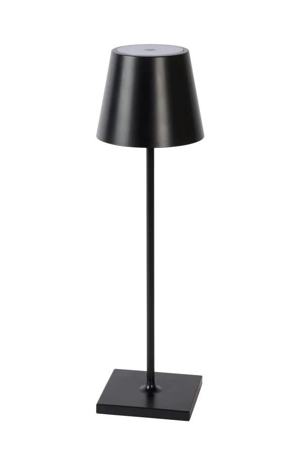 Lucide JUSTIN - Lampe de table Rechargeable Intérieur/Extérieur - Batterie/Piles - Ø 11 cm - LED Dim. - CCT - 1x2,2W 2700K/3000K - IP54 - Noir - éteint